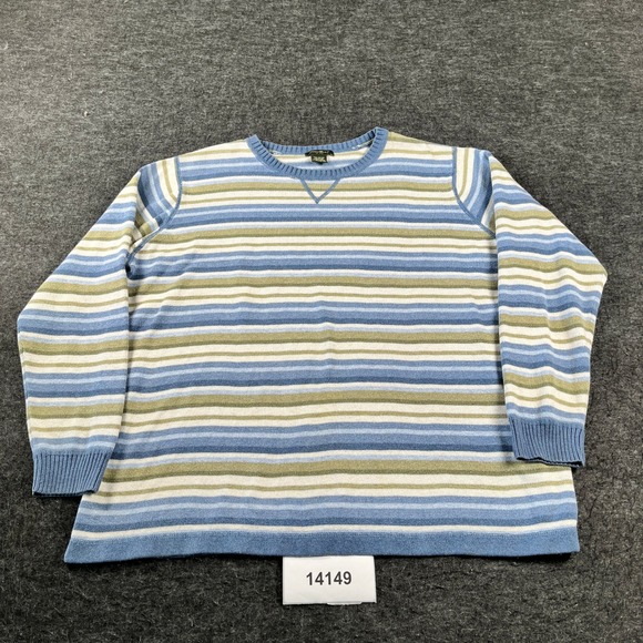 Eddie Bauer Tops - Eddie Bauer Sweater Womens XL Blue Multi Striped Cable Knit Crew Neck Pullover